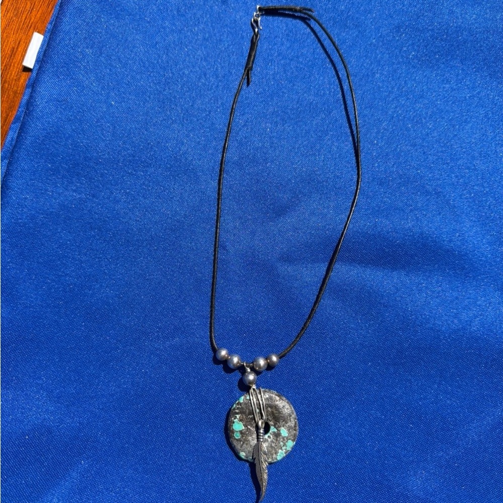Turquoise Accent Black Cord Pendant Necklace - Picture 3 of 5